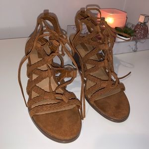 Forever 21 Faux Suede Braided Wedges - Tan